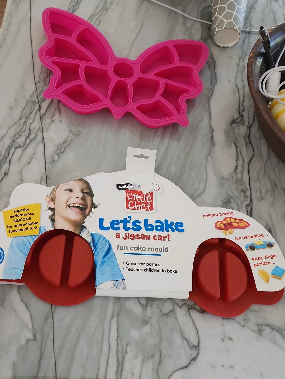 Wiltshire - Little Chef - Pink Butterfly & Jigsaw Car - Silicone Baking Molds